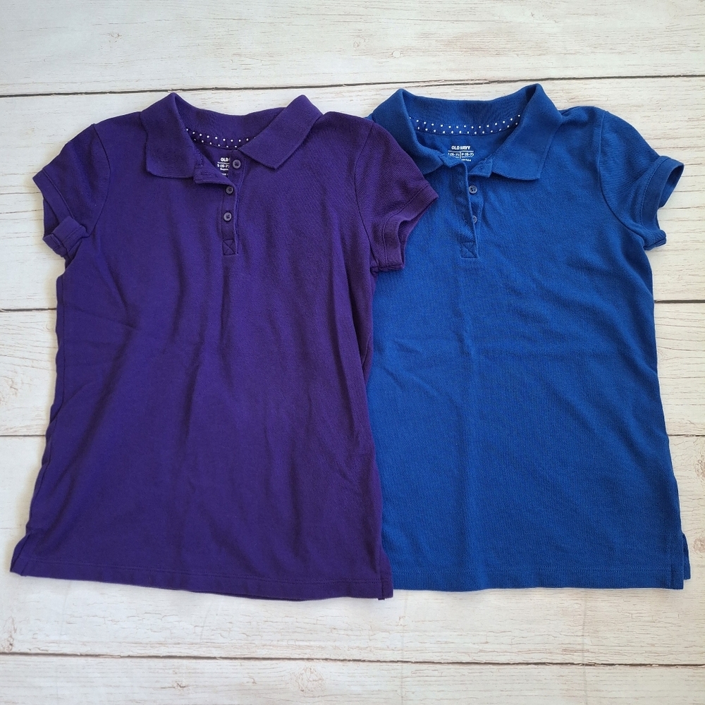 Old Navy Short Sleeve Uniform Polo Shirts x 2 Girl's Size Small 6-7 Purple Blue
